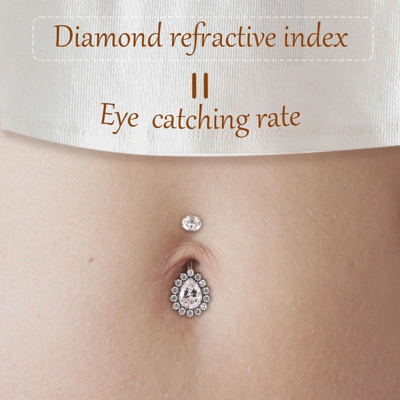 AROWRO Store Gold Belly Button Ring G23 Titanium Hypoallergenic 14G belly ring for Women Men Teardrop Navel Piercing Jewelry 10mm Barbell With Cubic Zircon - Image 4